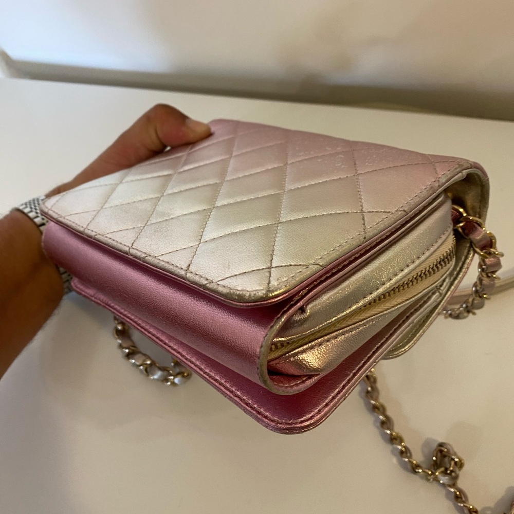 CHANEL ROSE GOLD METALLIC LAMBSKIN MINI SQUARE WITH GOLD HARDWARE Handbag - Picture 7 of 16